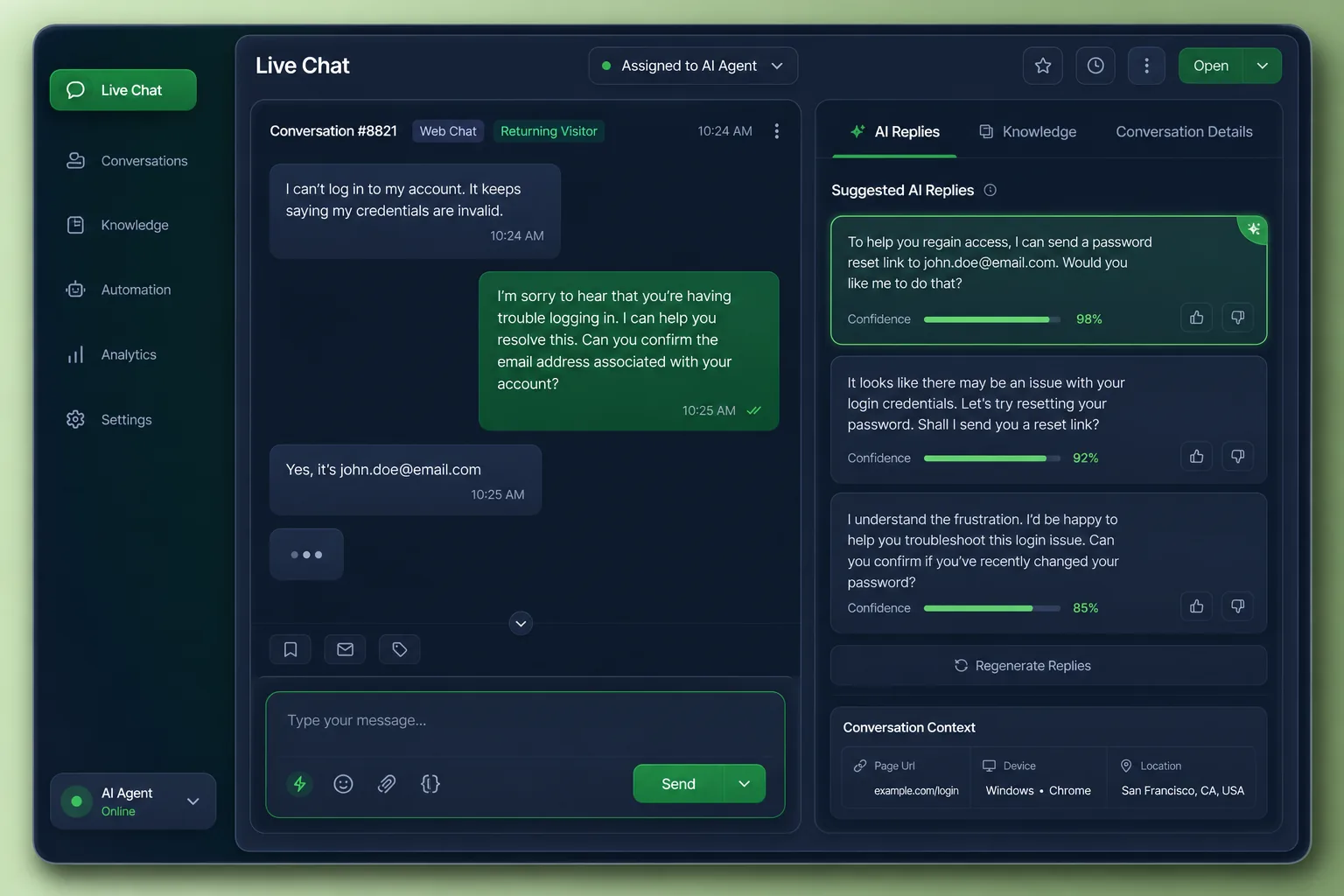 NovaBot – AI Customer Support — core workflow screen