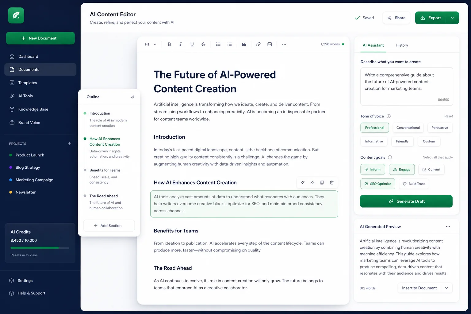 InkForge Content Studio — core workflow screen