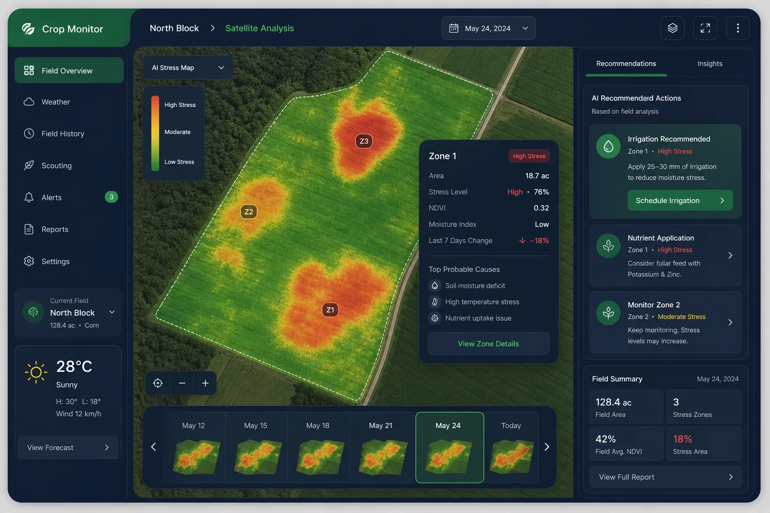 AgroSense Crop Monitor — core workflow screen