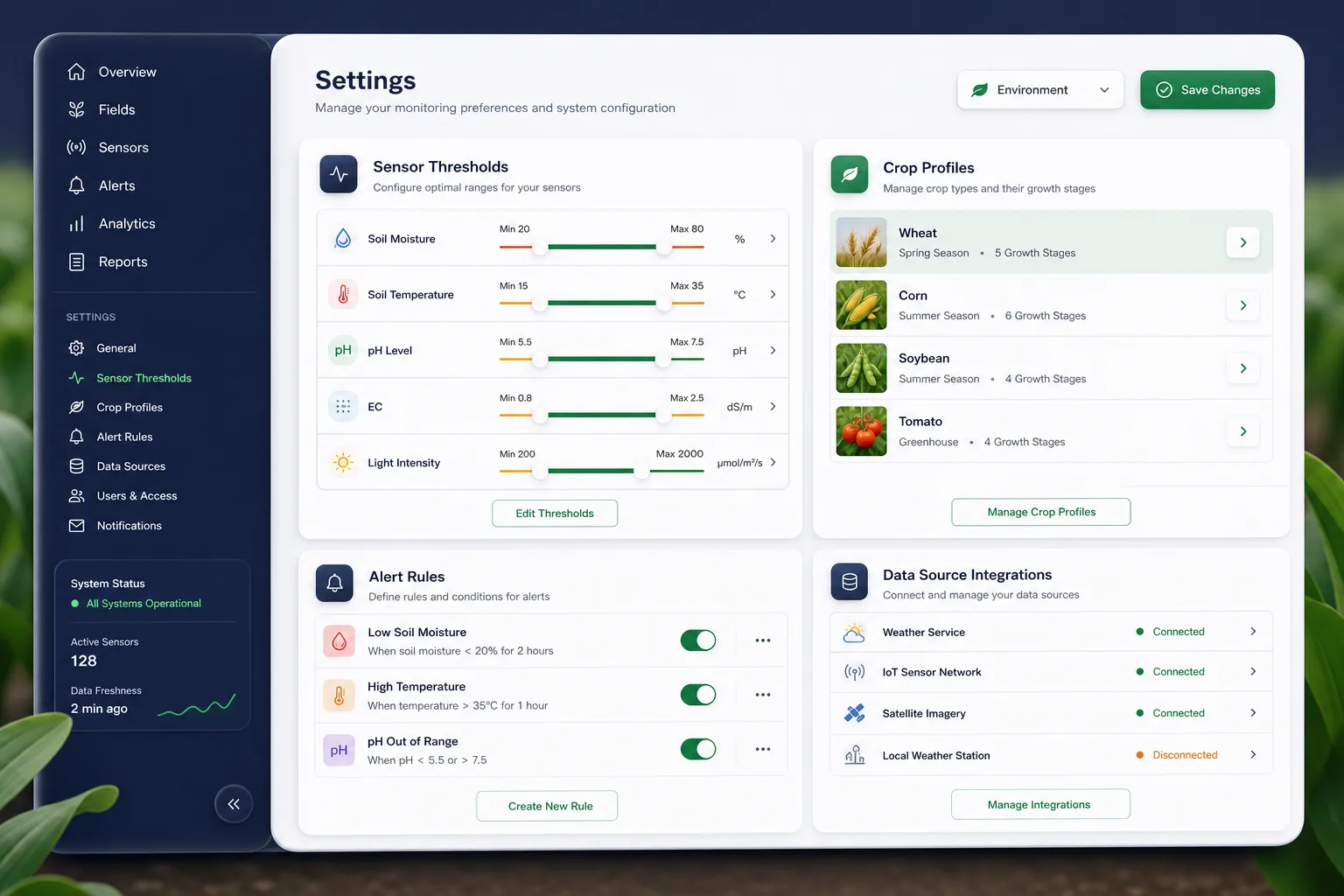 AgroSense Crop Monitor — settings and configuration