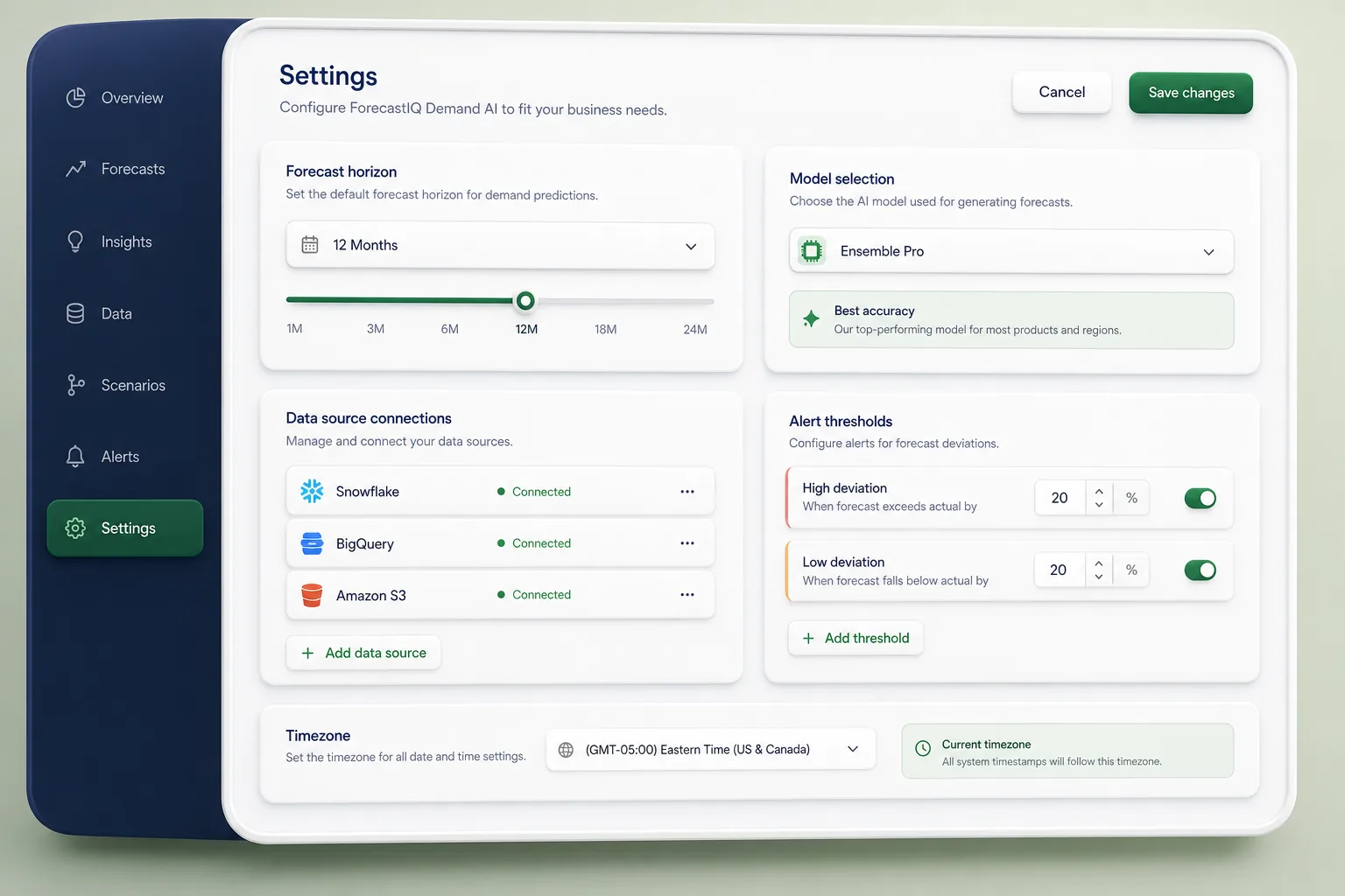 ForecastIQ Demand AI — settings and configuration