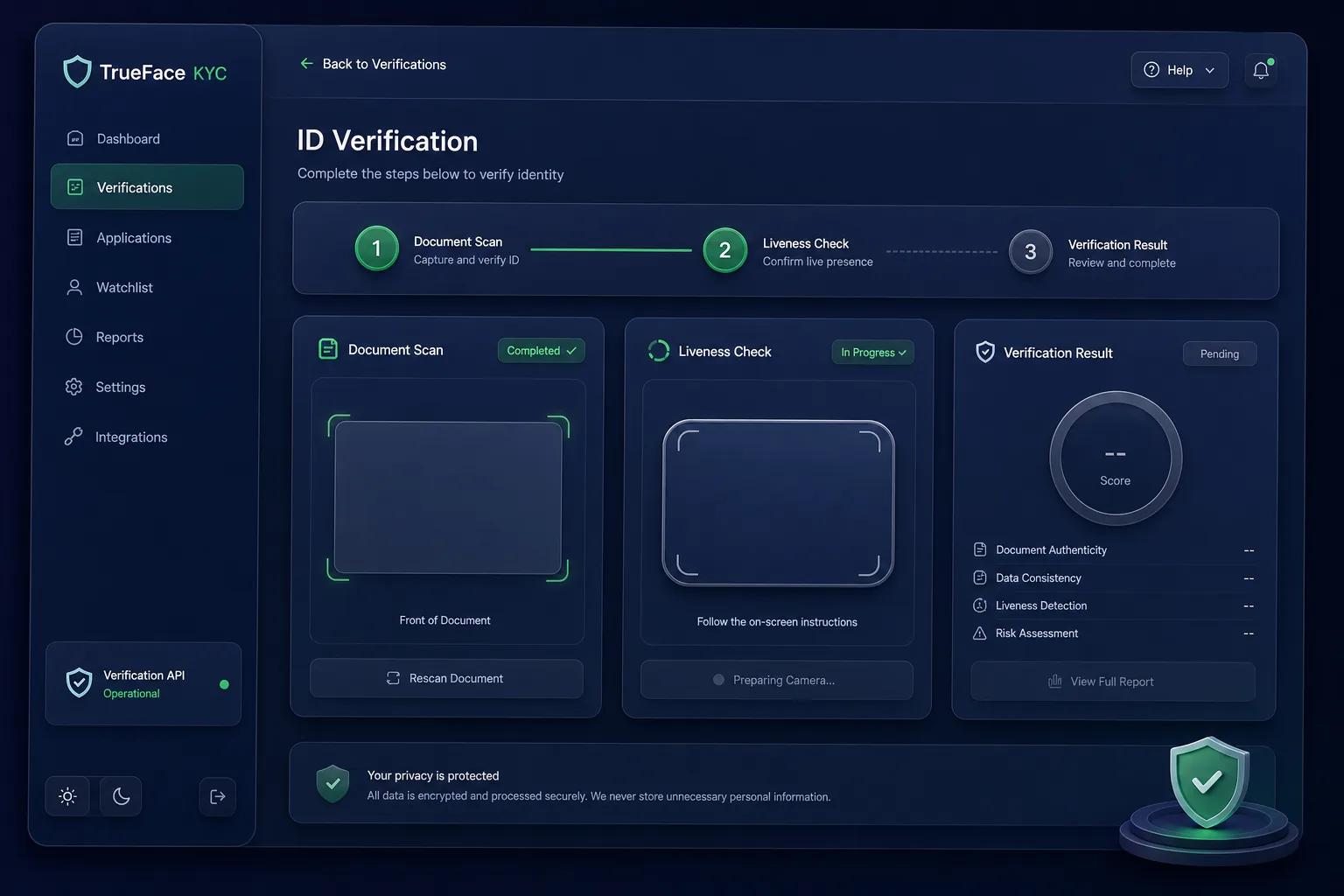 TrueFace KYC AI — core workflow screen