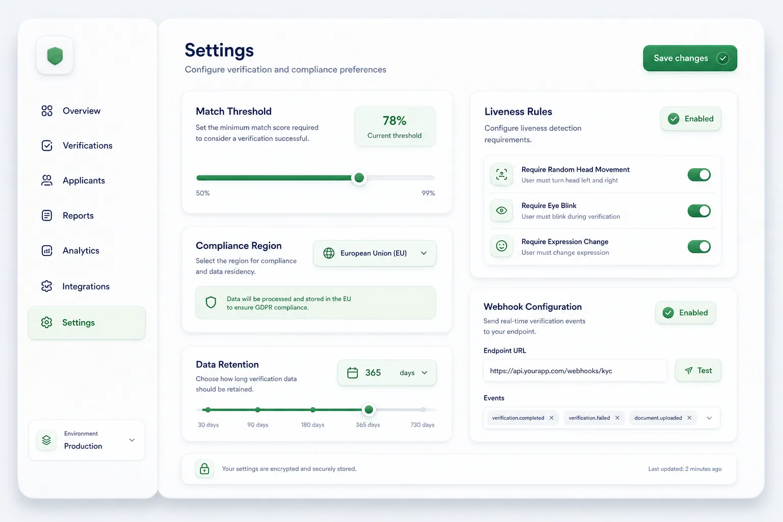 TrueFace KYC AI — settings and configuration