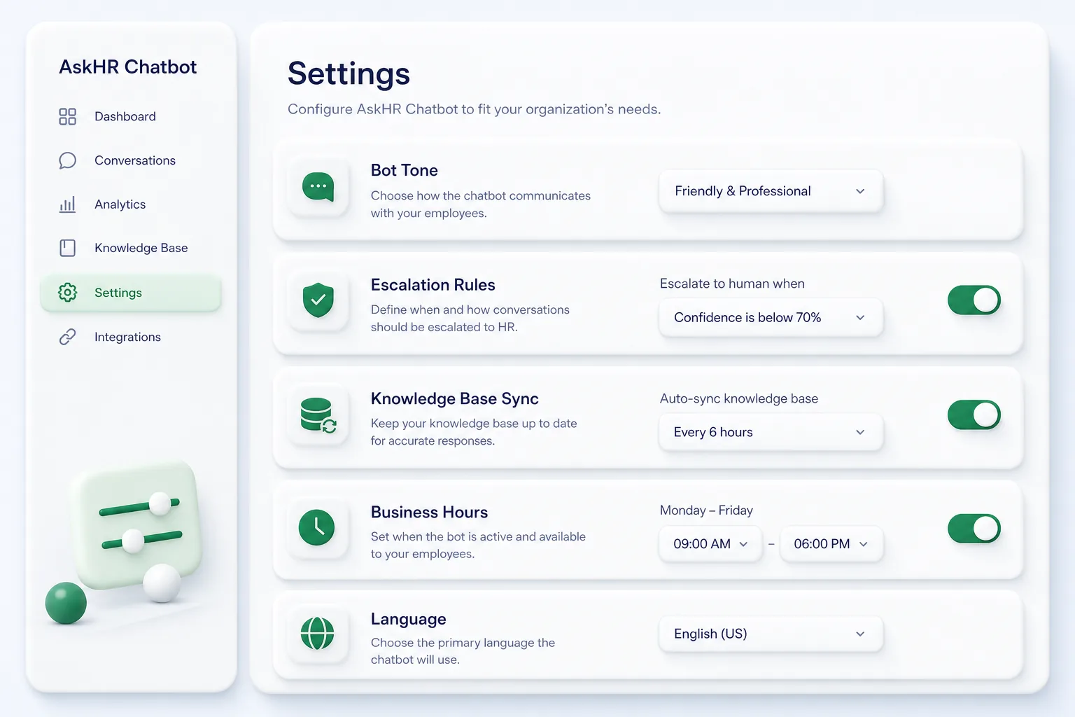 AskHR Employee Chatbot — settings and configuration