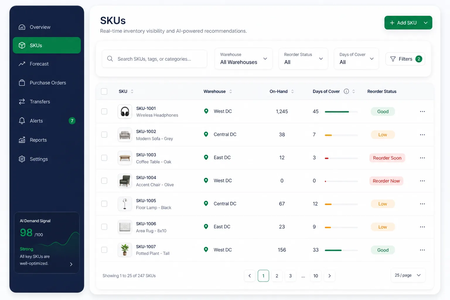 StockSense Inventory AI — browse and list view