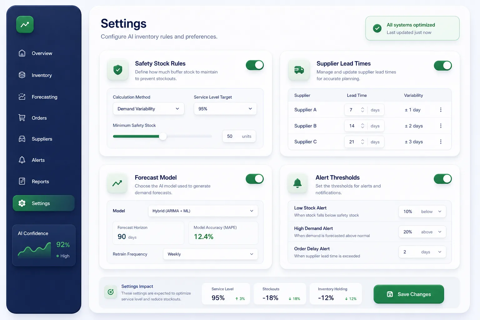 StockSense Inventory AI — settings and configuration