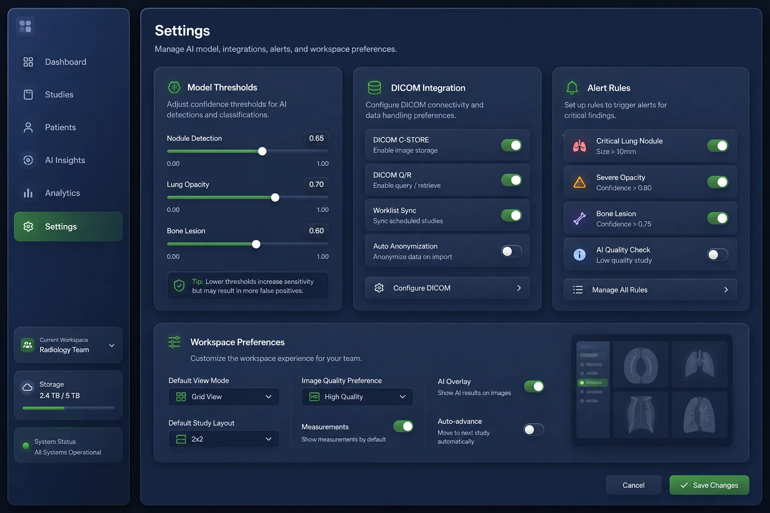 RadIQ Medical Imaging AI — settings and configuration