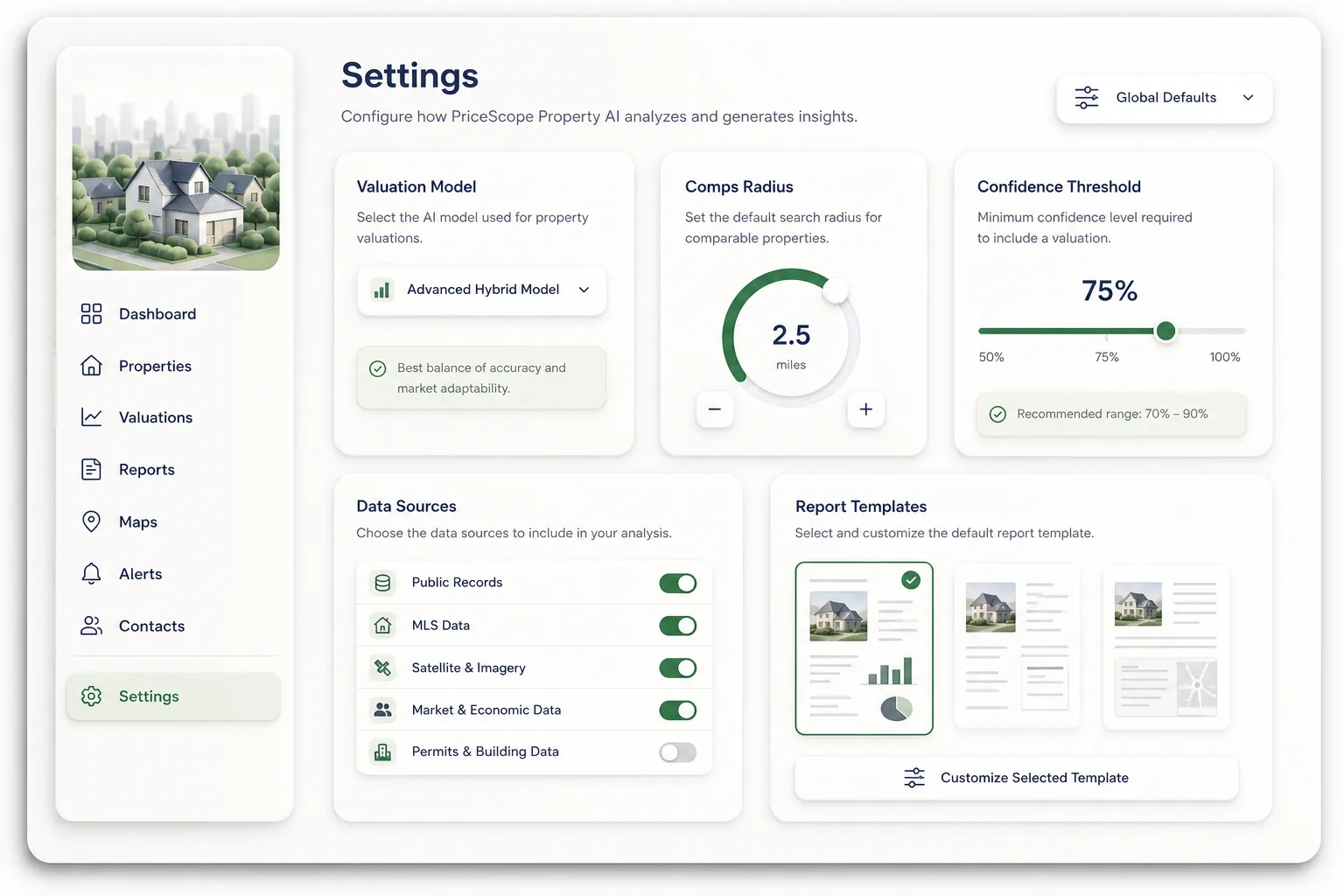 PriceScope Property AI — settings and configuration