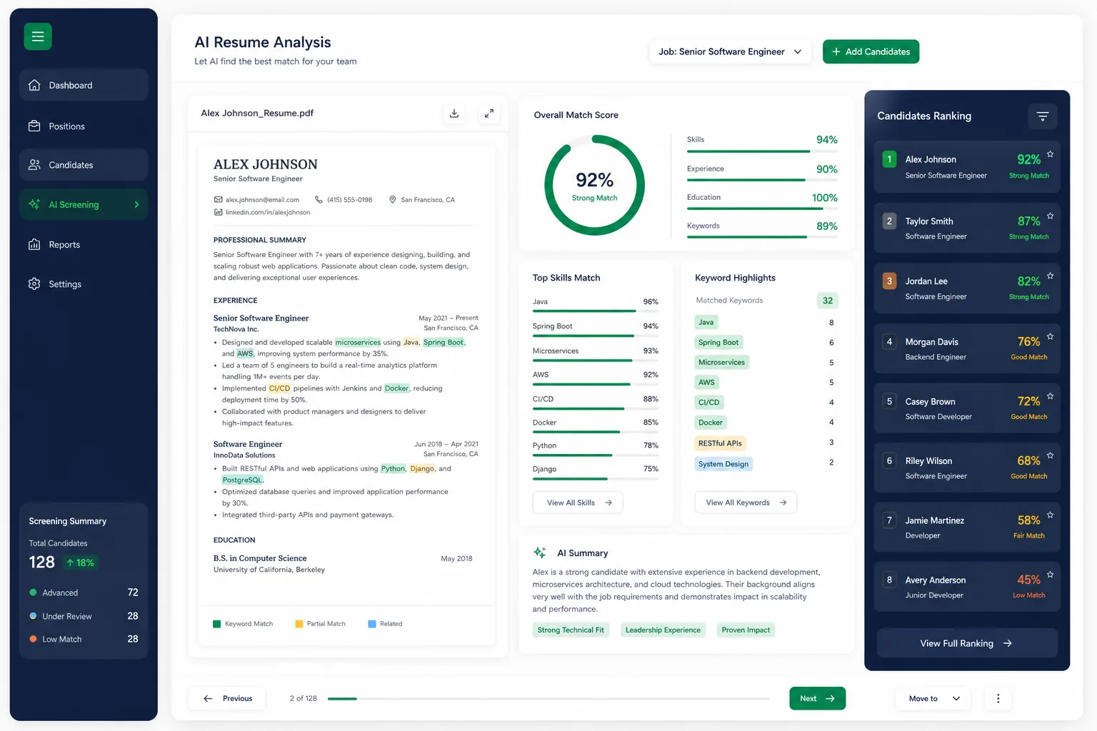 HireLens Resume Screener — core workflow screen