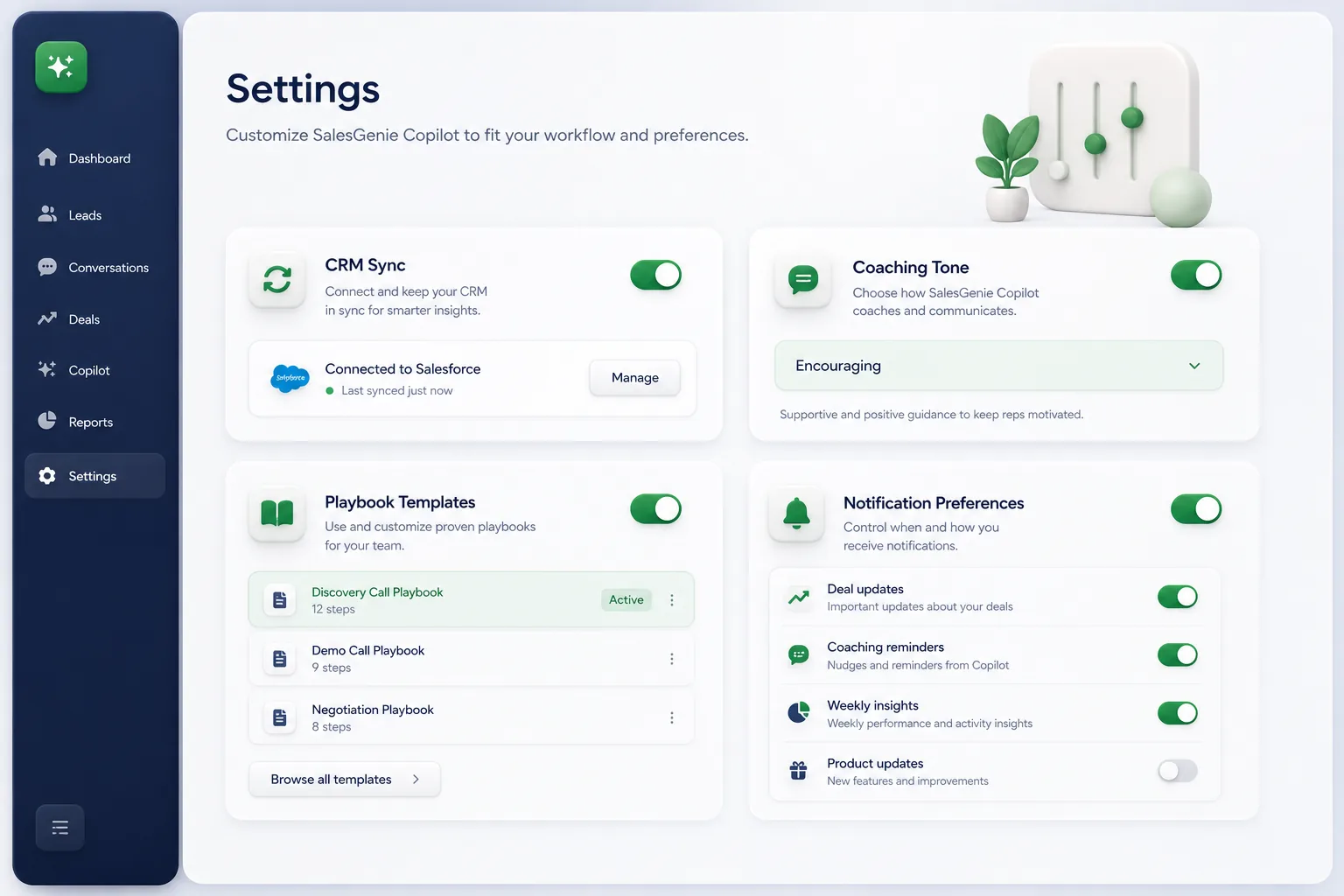 SalesGenie AI Copilot — settings and configuration