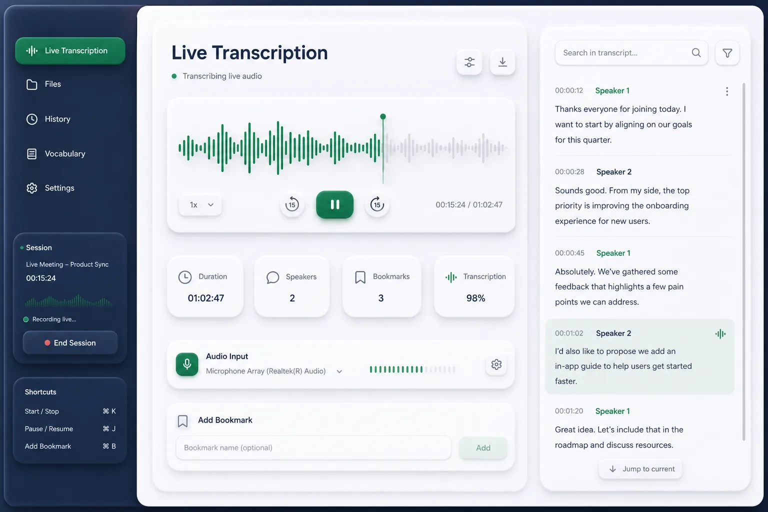 TranscribeX Speech AI — core workflow screen