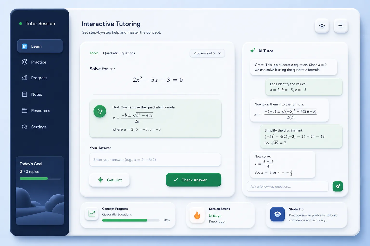 MentorAI Tutor — core workflow screen