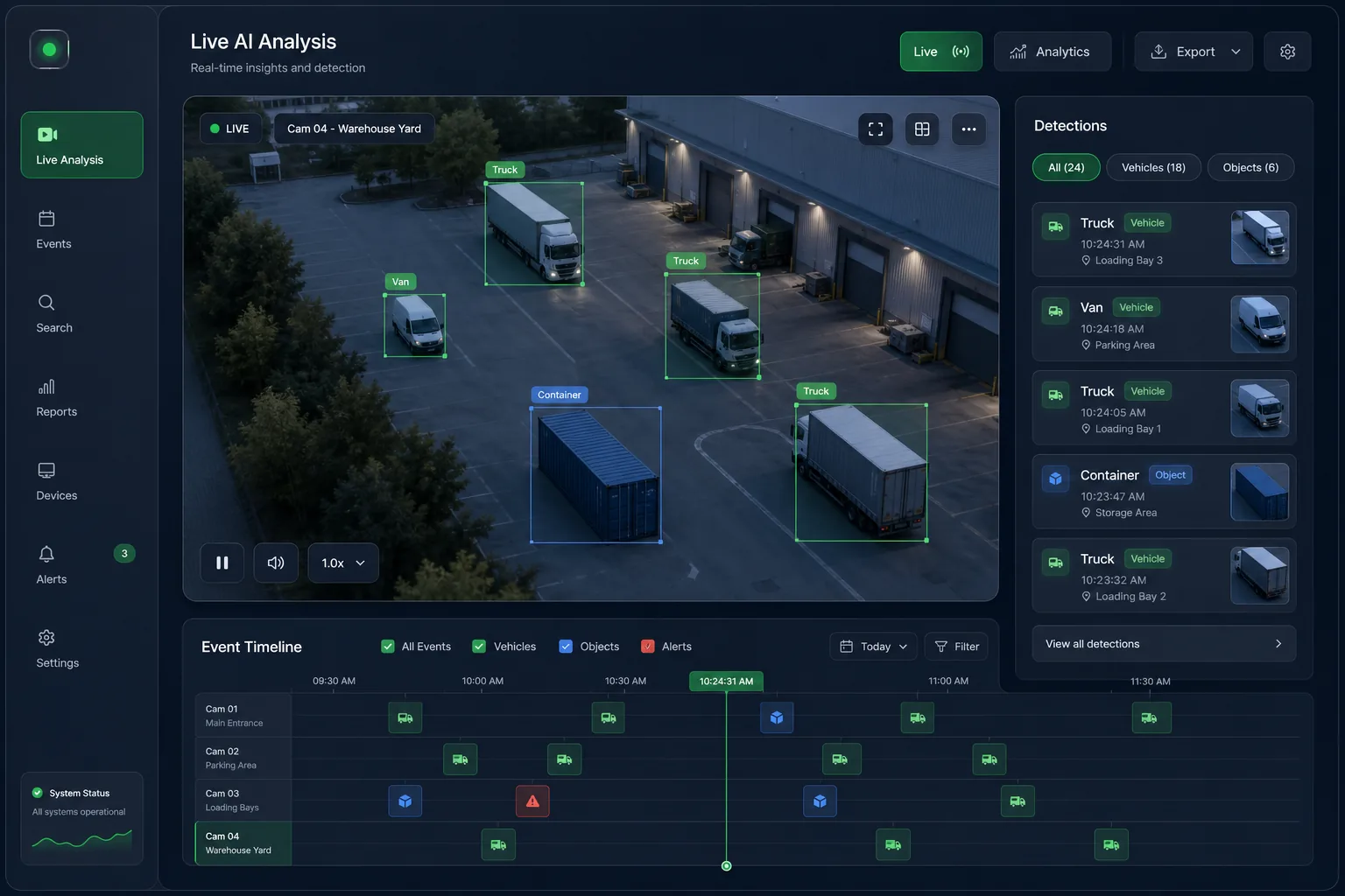 VisionGuard Video Analytics — core workflow screen