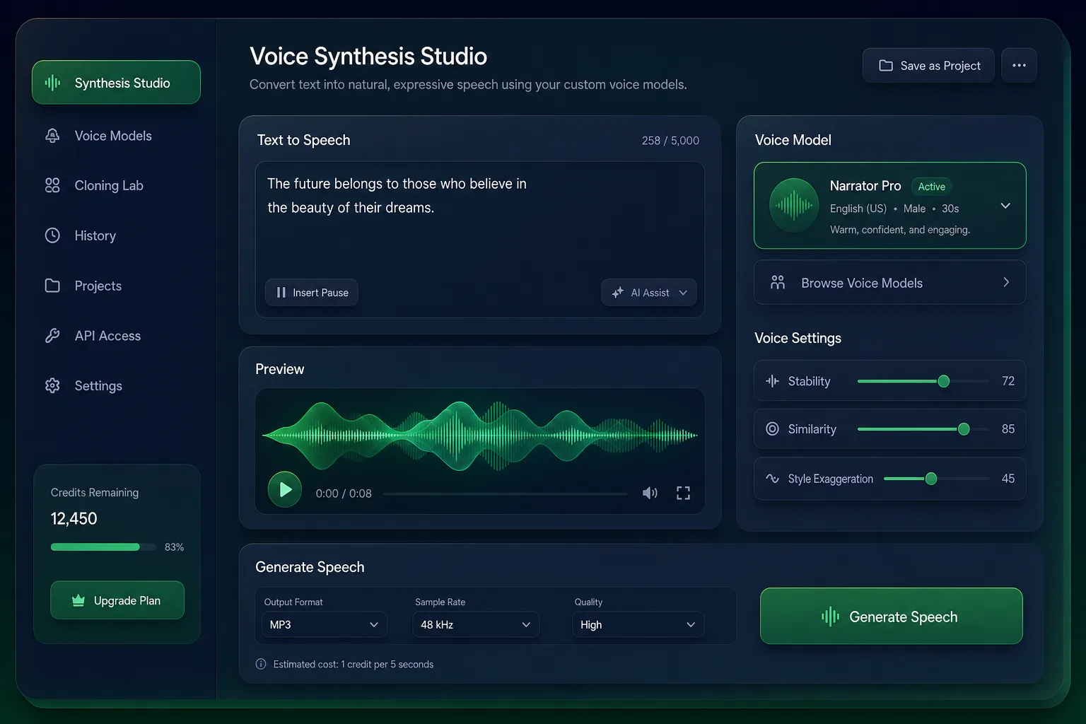 VoxTwin Voice Cloning — core workflow screen
