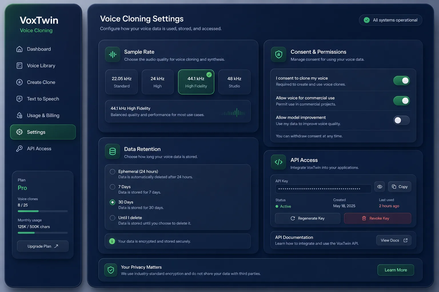 VoxTwin Voice Cloning — settings and configuration