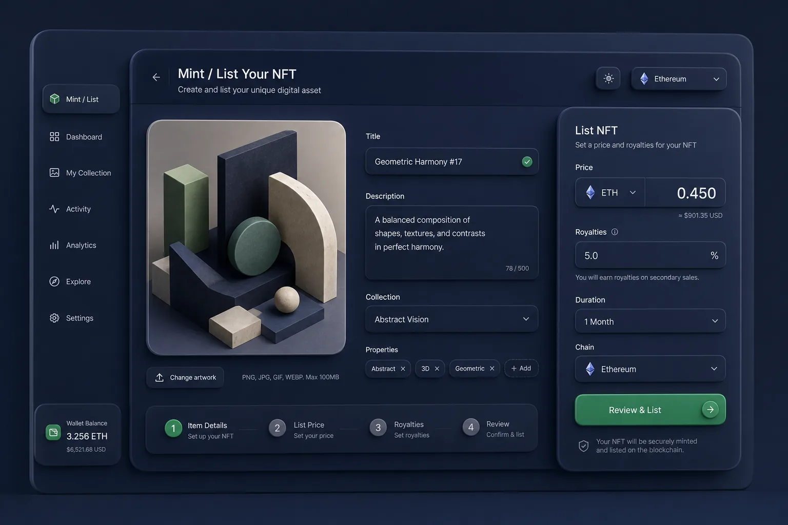 PixelVault NFT Marketplace — core workflow screen
