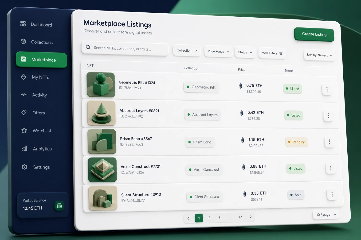 PixelVault NFT Marketplace — browse and list view