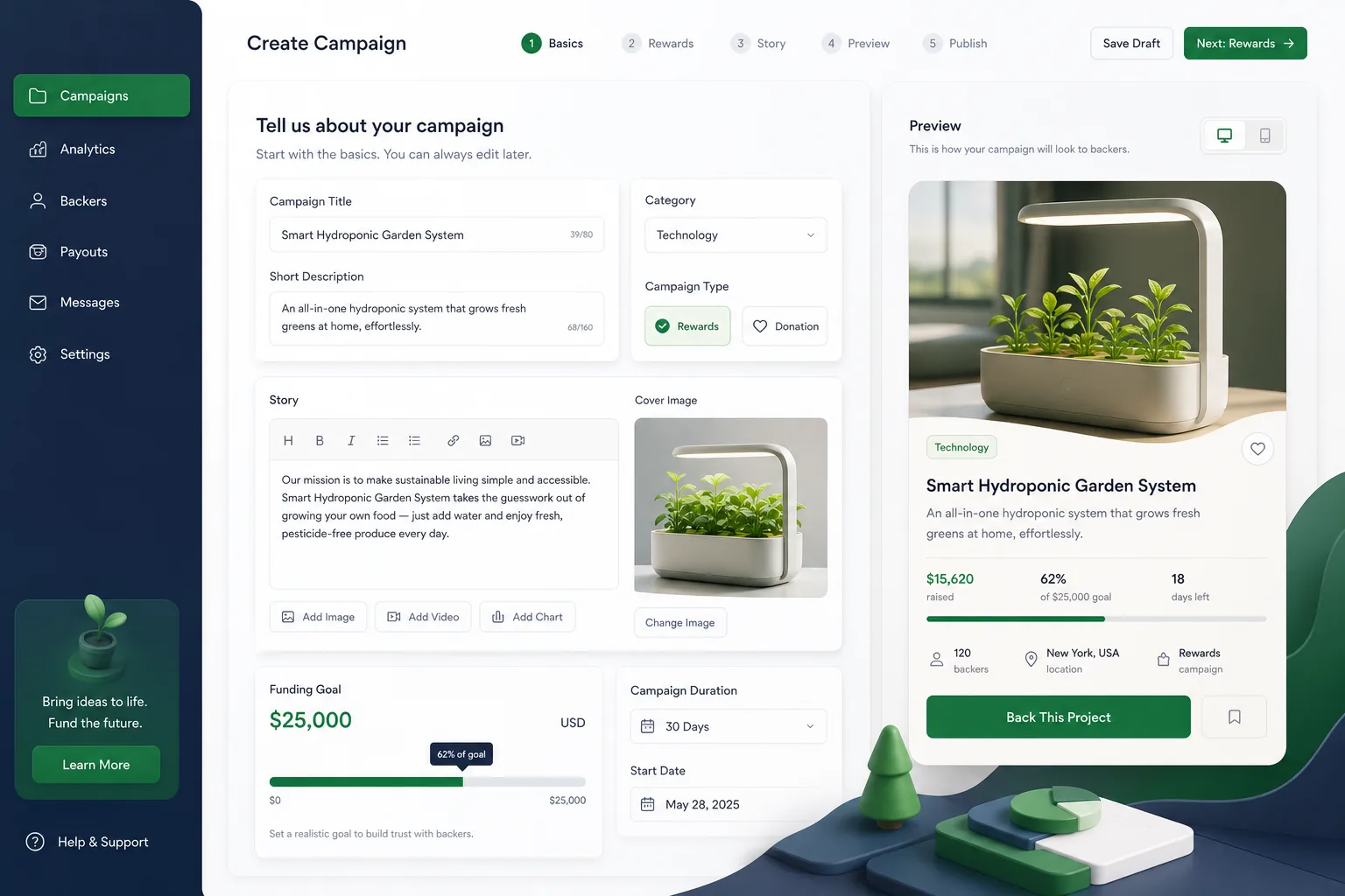 FundSpark Crowdfunding — core workflow screen