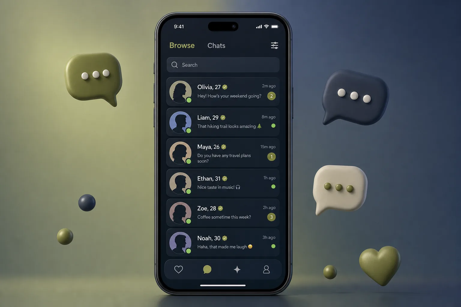 Sparkly Dating App — browse and list view