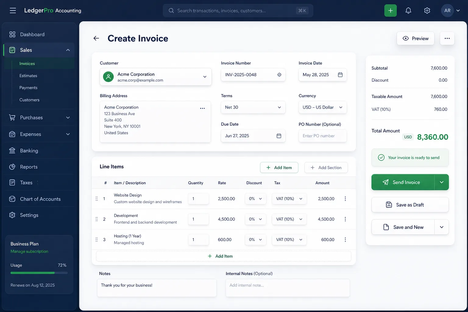 LedgerPro Accounting — core workflow screen