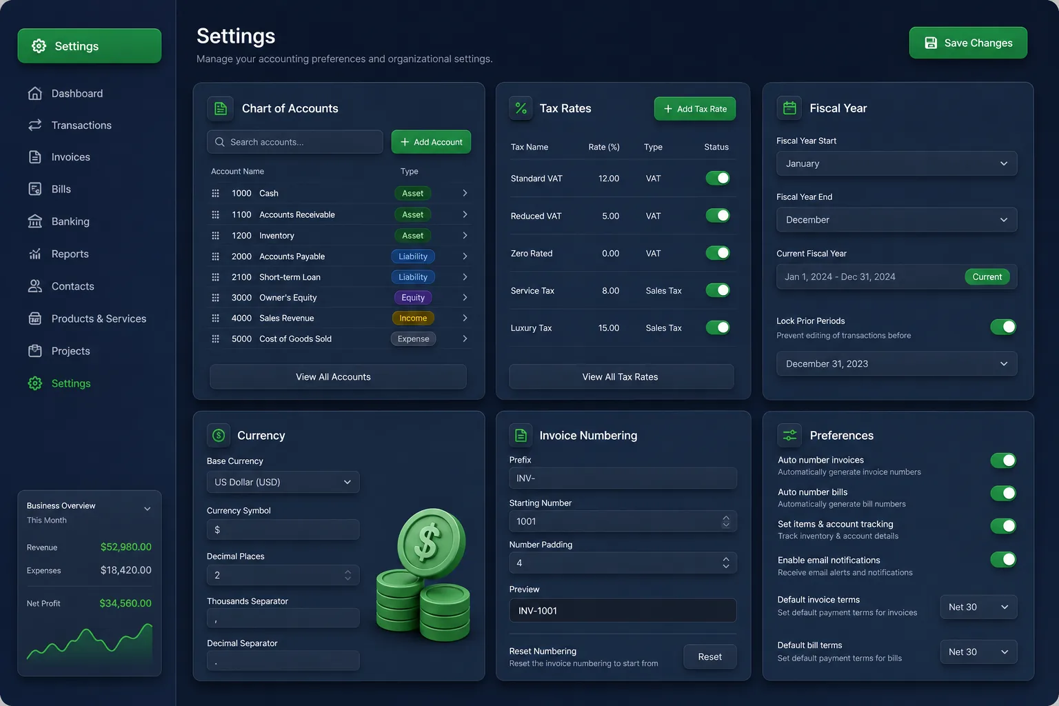 LedgerPro Accounting — settings and configuration