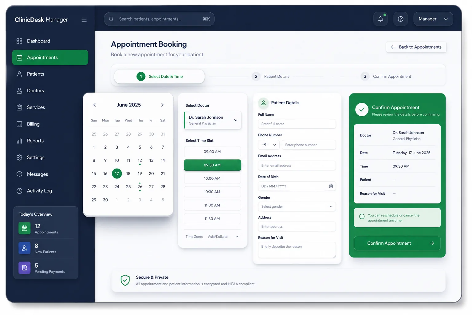 ClinicDesk Manager — core workflow screen