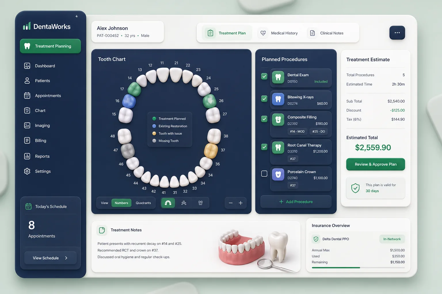 DentaWorks Practice Suite — core workflow screen