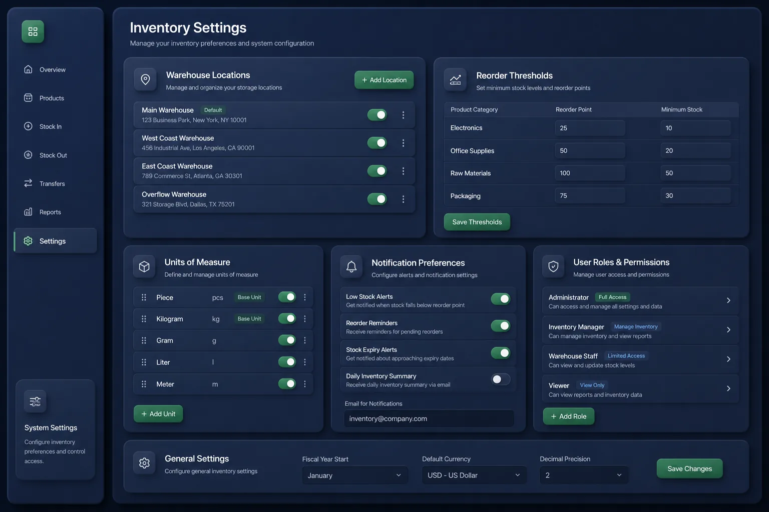 StockDesk Inventory Manager — settings and configuration