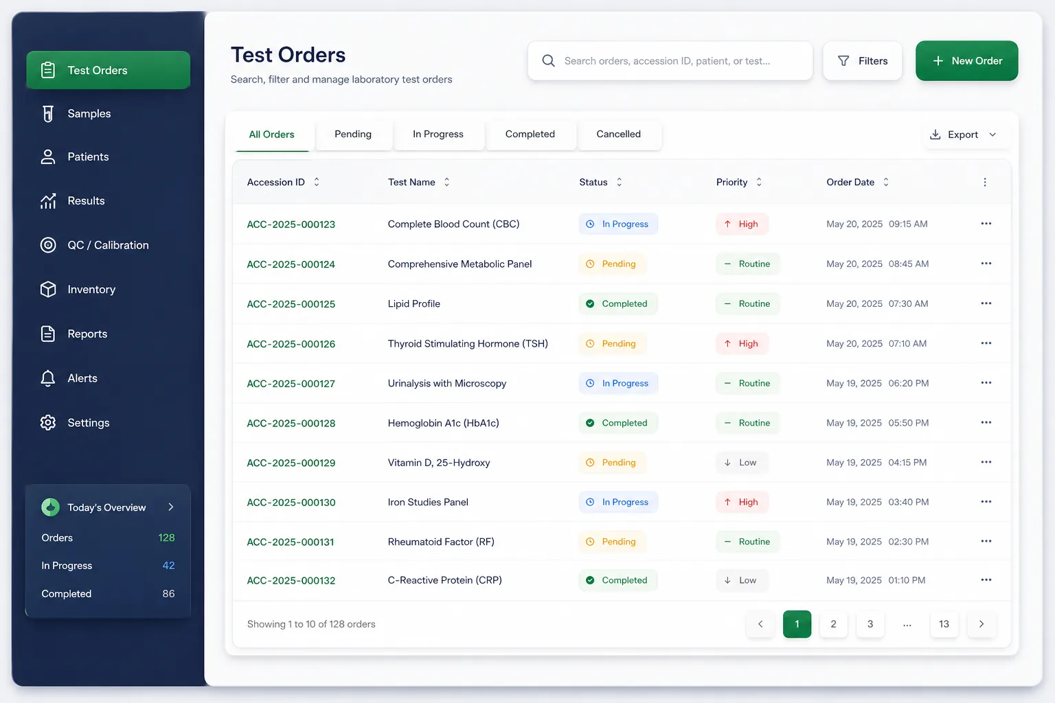 LabCore Lab Information System — browse and list view