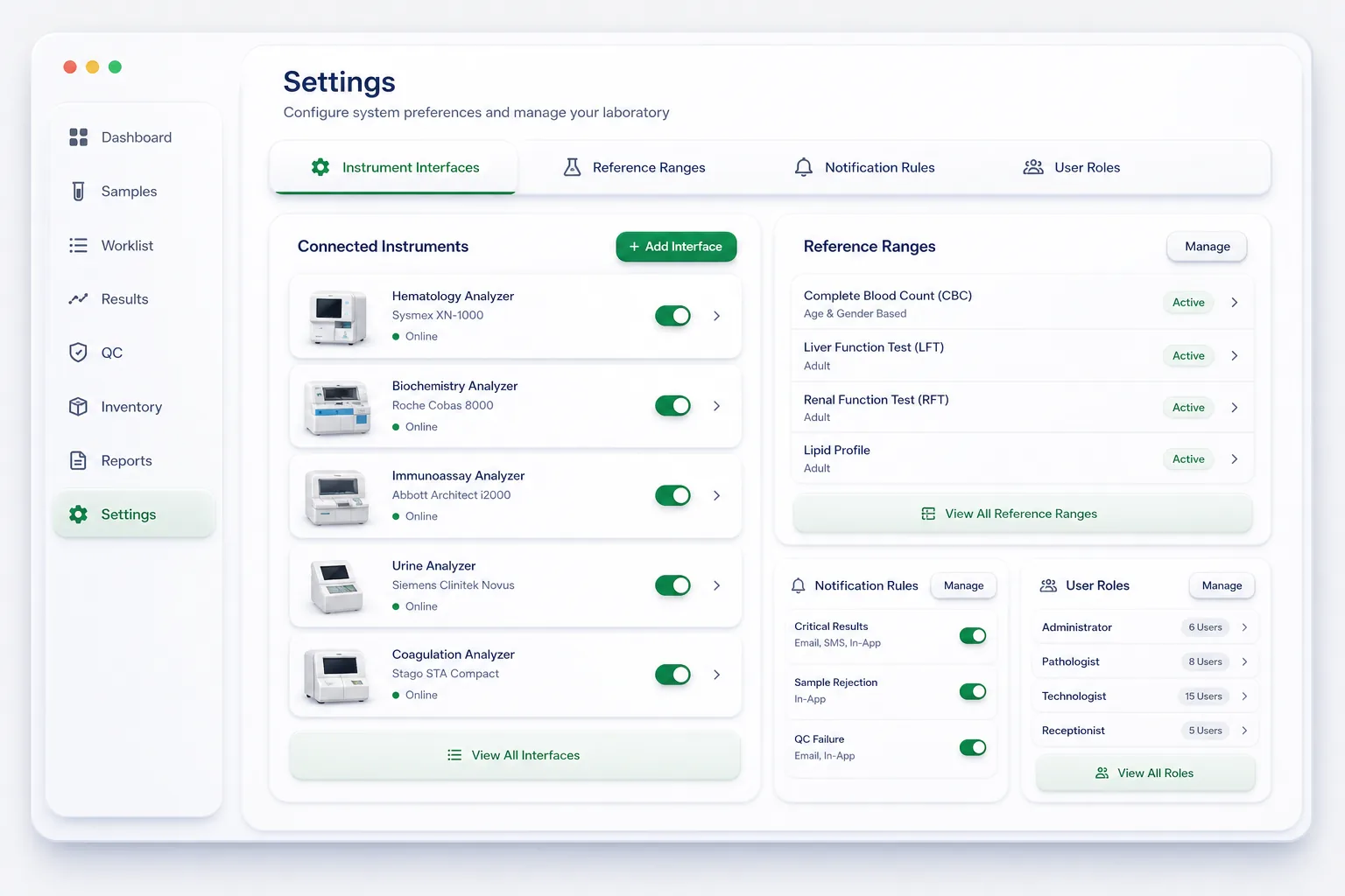 LabCore Lab Information System — settings and configuration