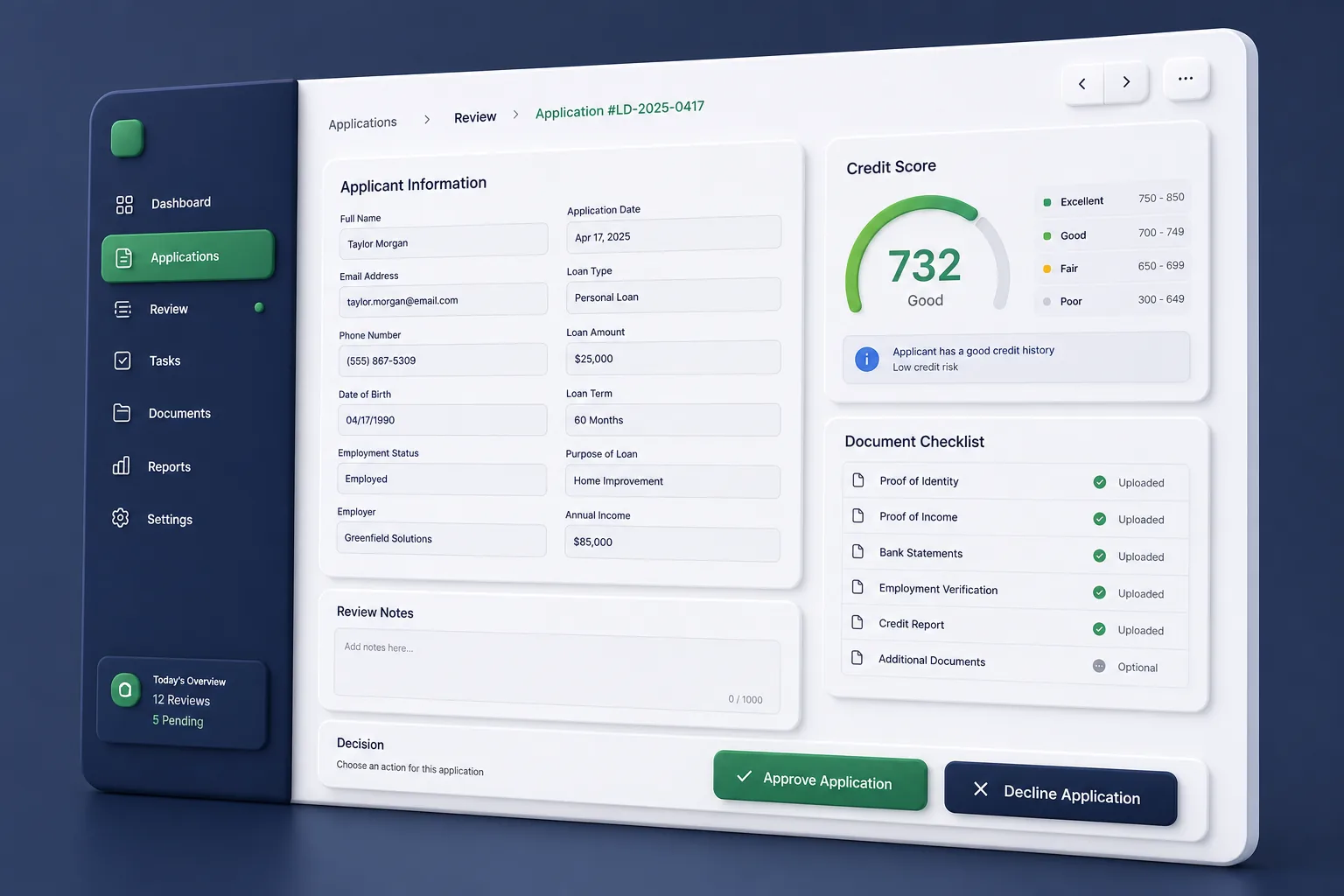 LoanDesk Officer Toolkit — core workflow screen