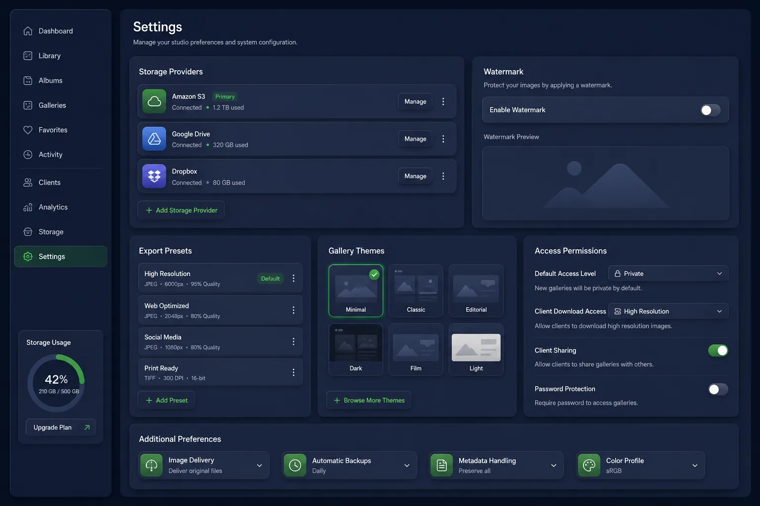 StudioFrame Photo CMS — settings and configuration