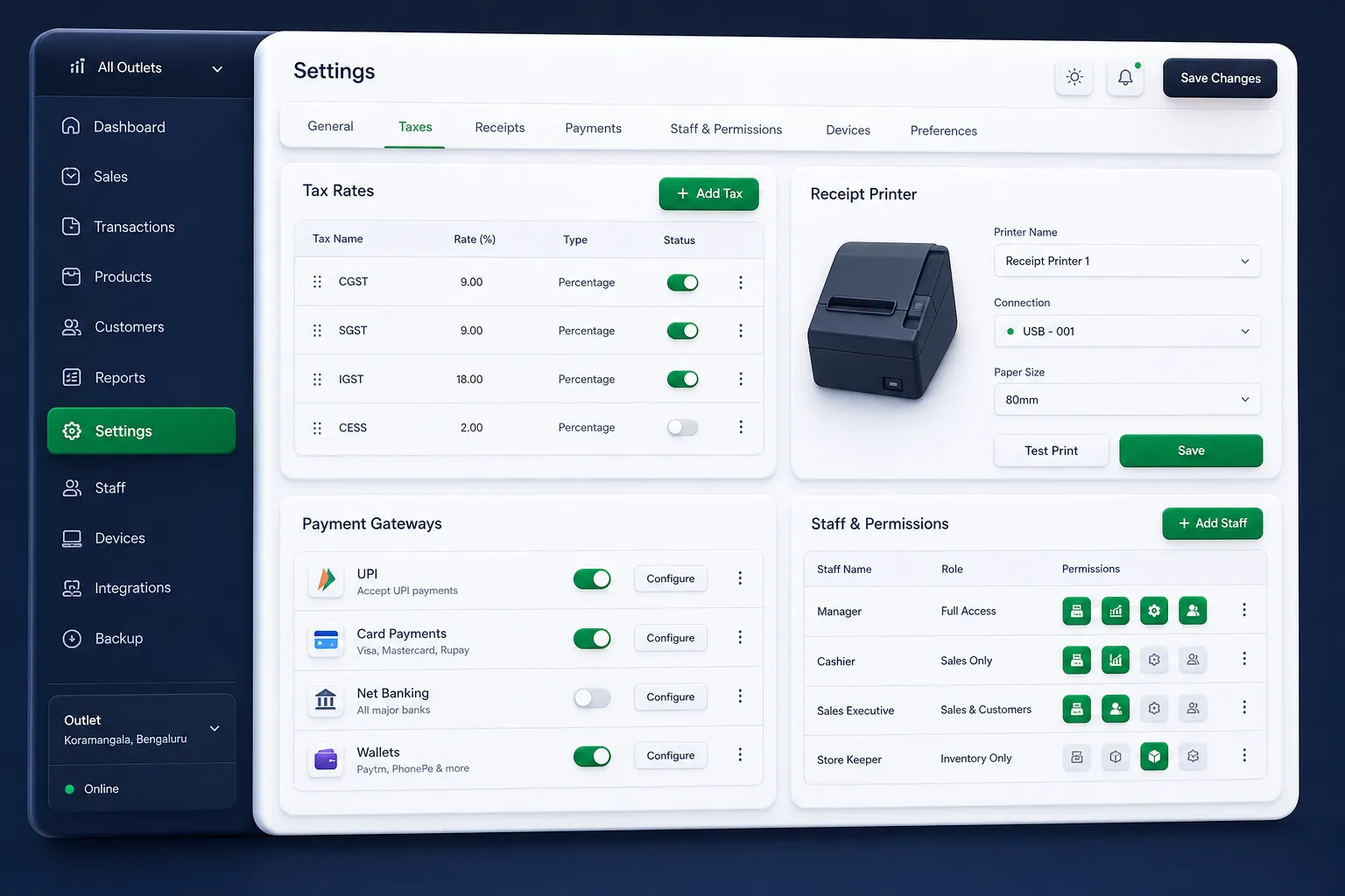 BillDesk Retail POS (Desktop) — settings and configuration