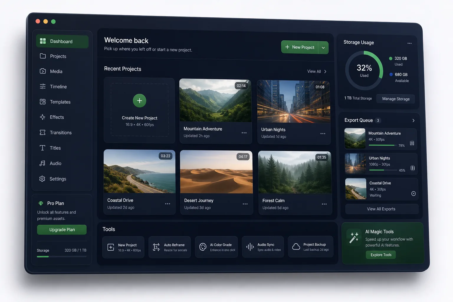 ClipForge Video Editor — dashboard overview
