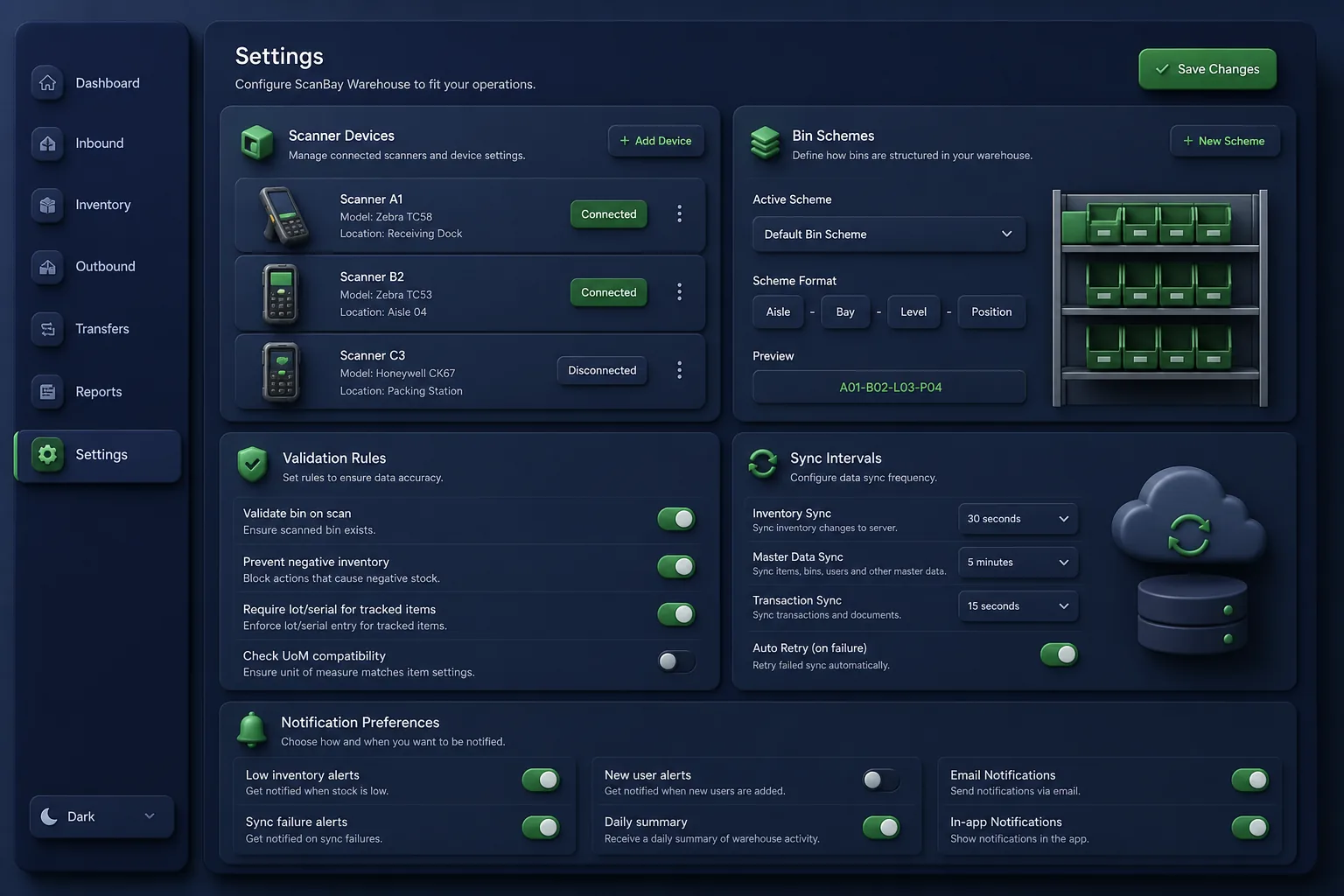 ScanBay Warehouse App — settings and configuration
