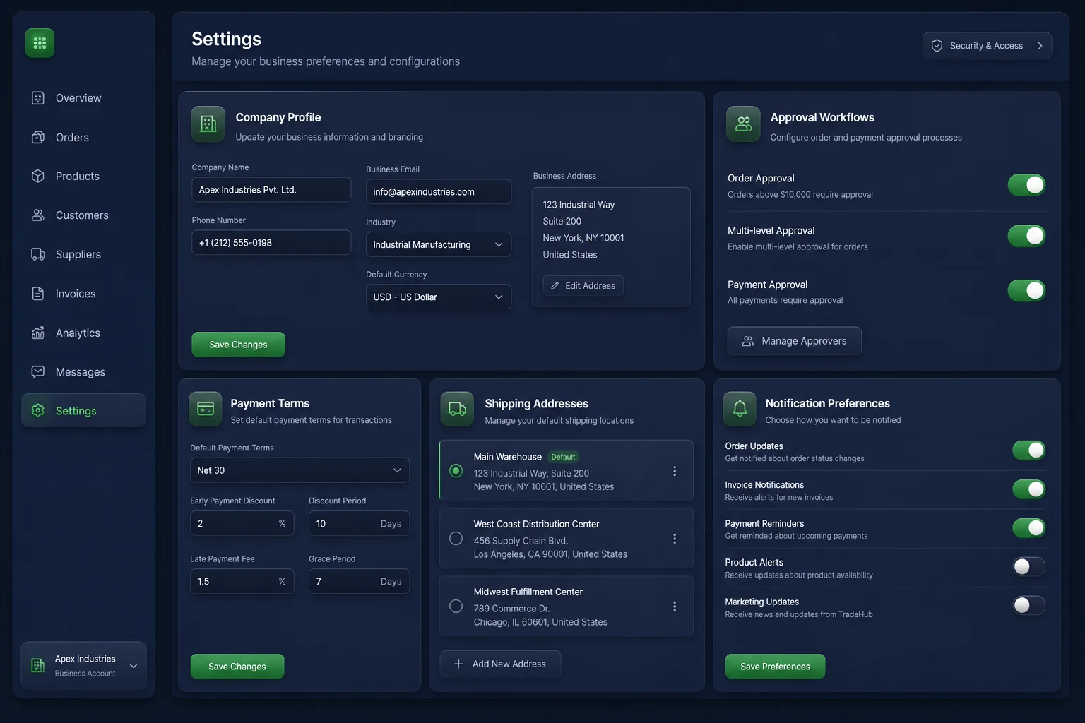 TradeHub B2B Commerce — settings and configuration
