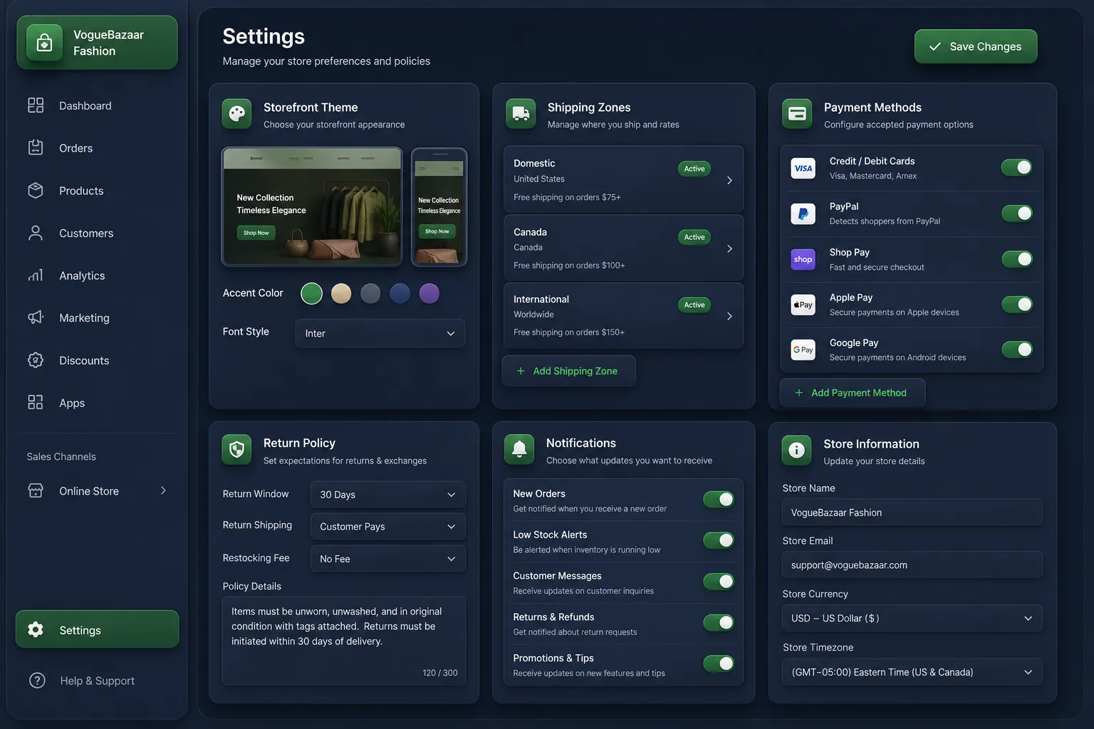 VogueBazaar Fashion Marketplace — settings and configuration