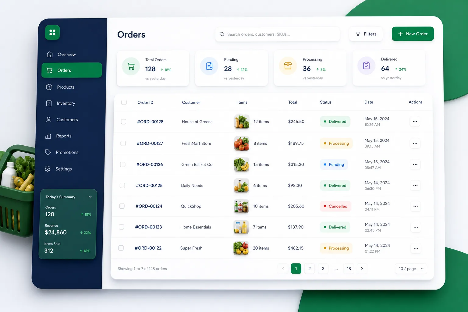 MarketMile Grocery Marketplace — browse and list view