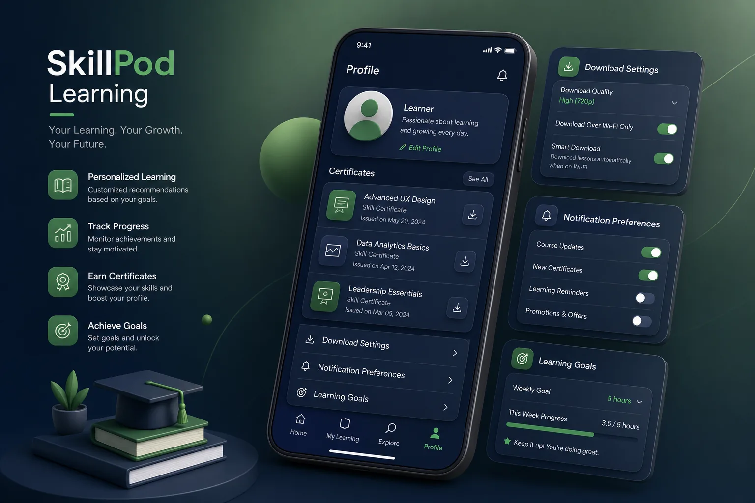 SkillPod Learning App — settings and configuration