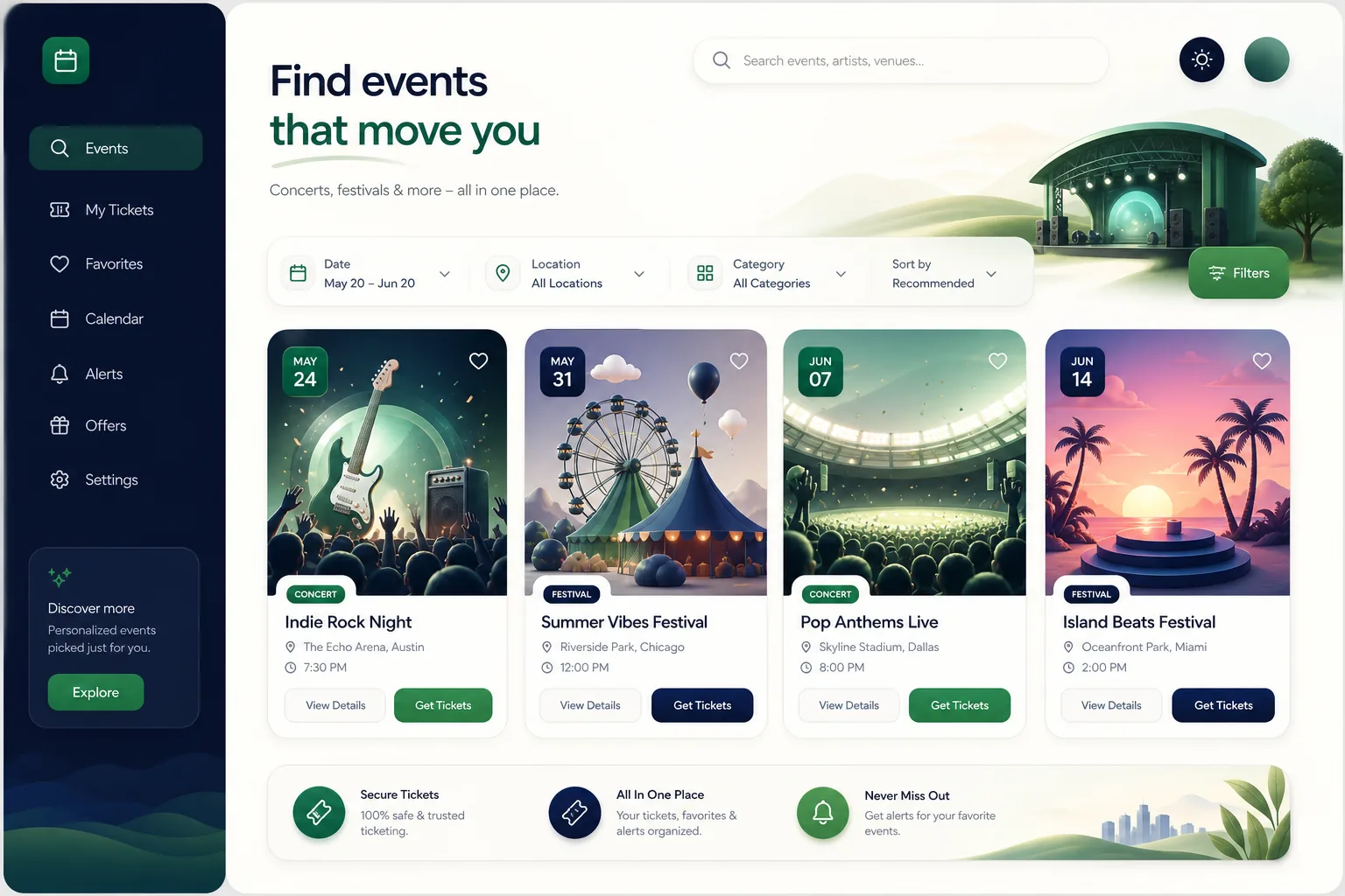 EventGo Booking Platform — browse and list view