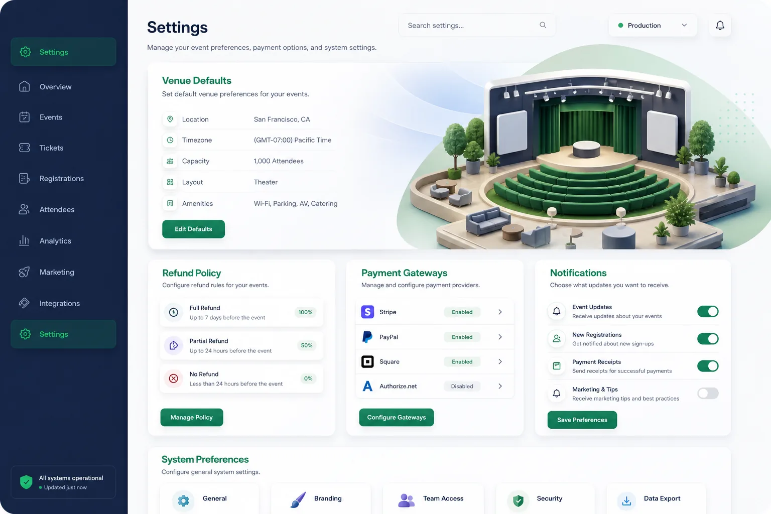 EventGo Booking Platform — settings and configuration