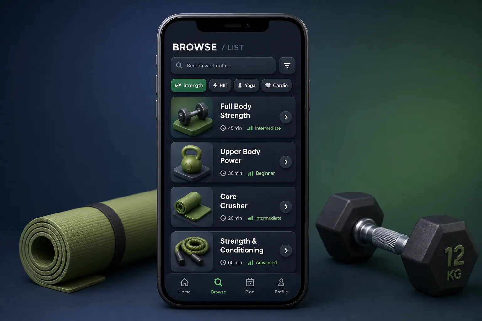 FlexFit Coach — browse and list view