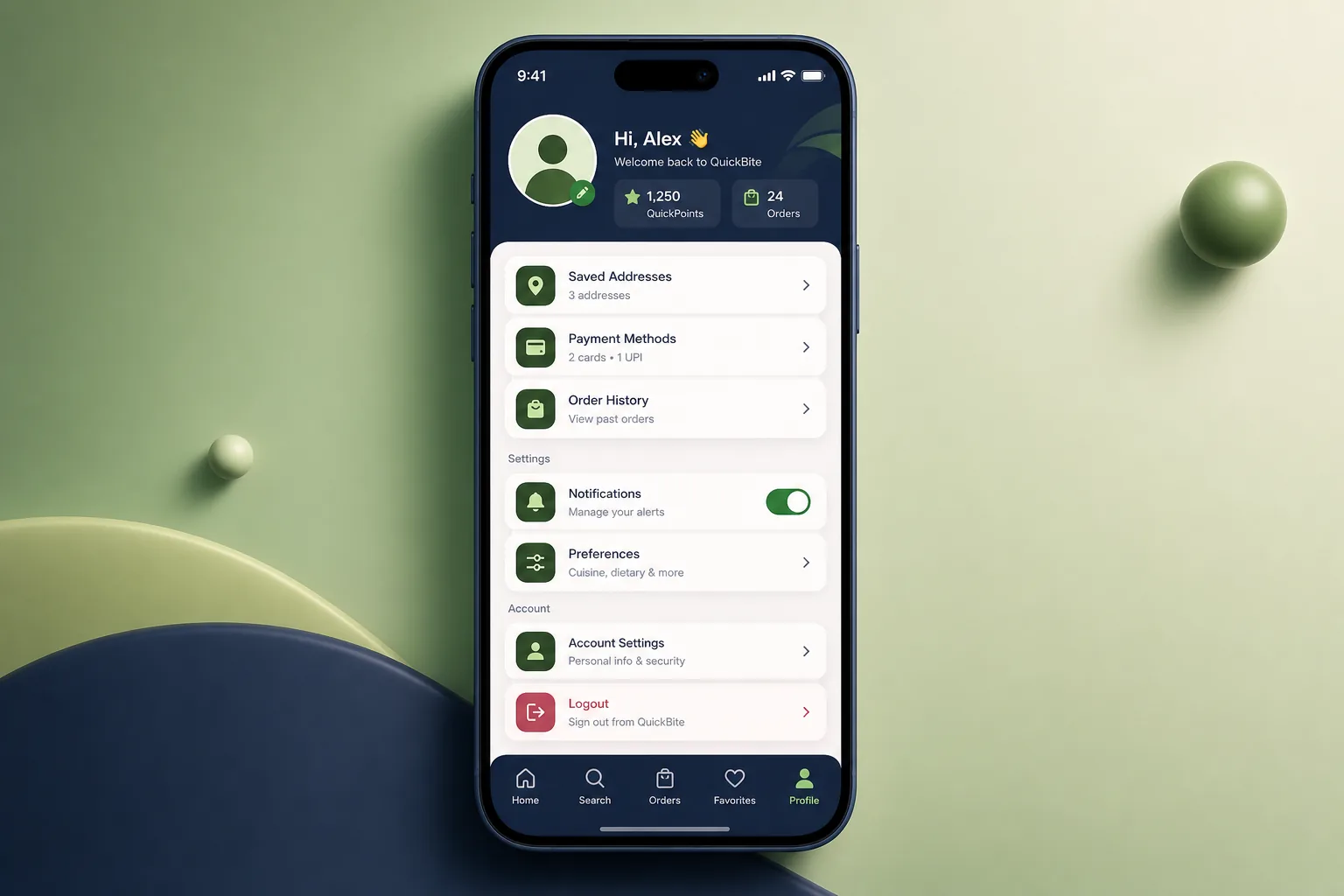 QuickBite Food Delivery App — settings and configuration