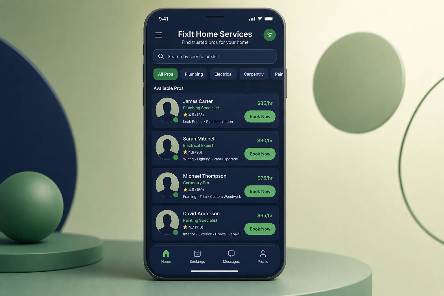 FixIt Home Services — browse and list view
