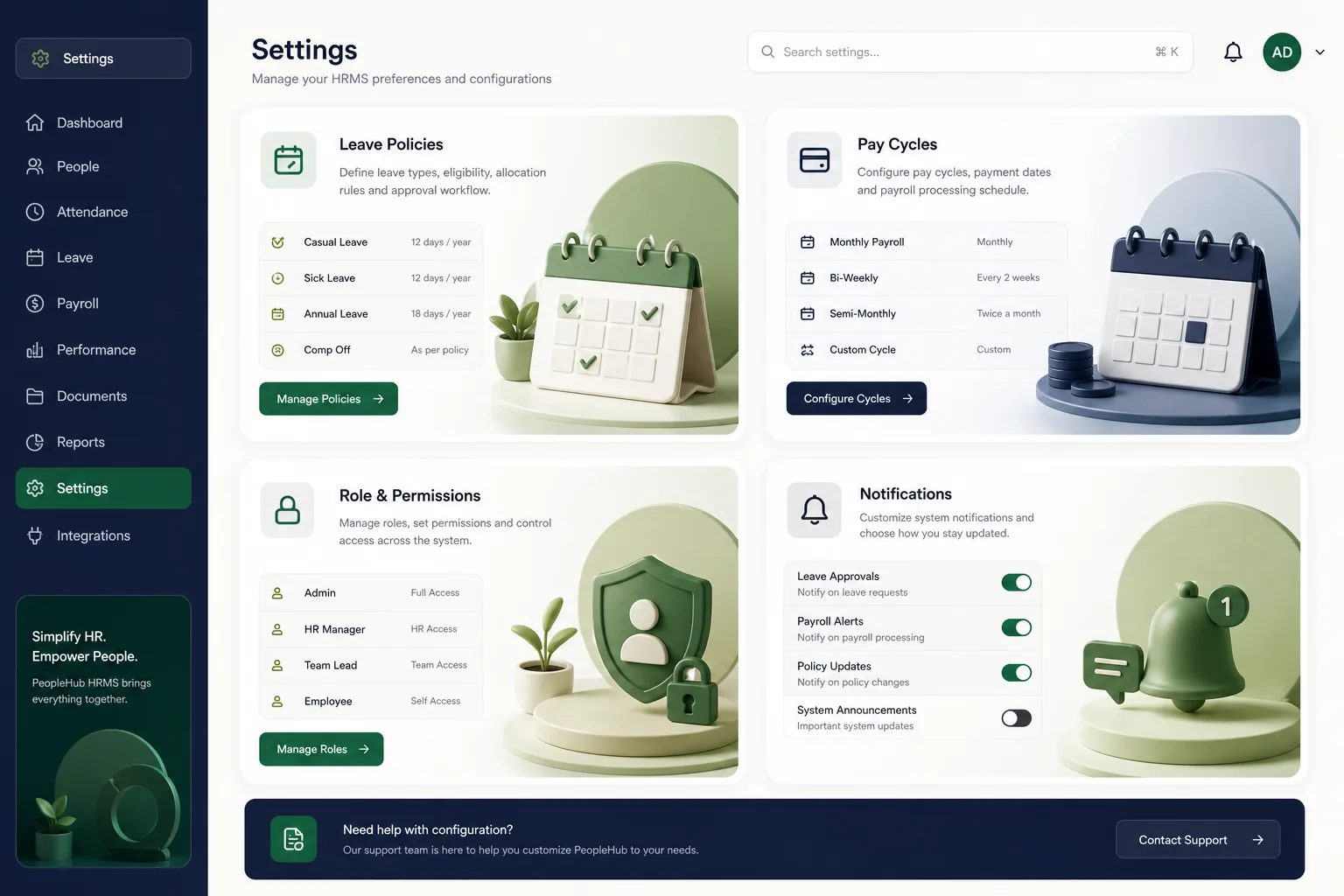 PeopleHub HRMS & Payroll — settings and configuration
