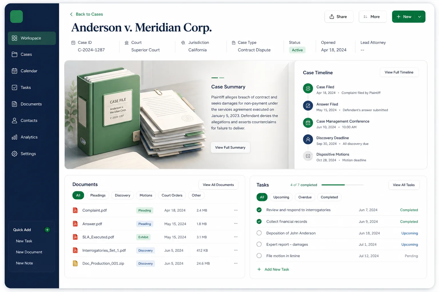 LexBoard Case Manager — core workflow screen