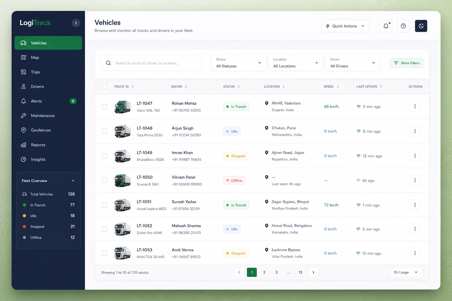 LogiTrack – Fleet & Delivery Tracker — browse and list view