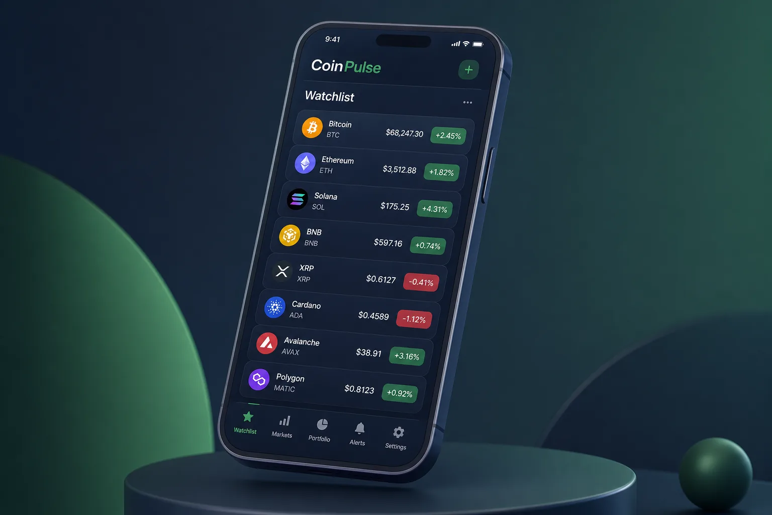 CoinPulse Crypto Tracker — browse and list view