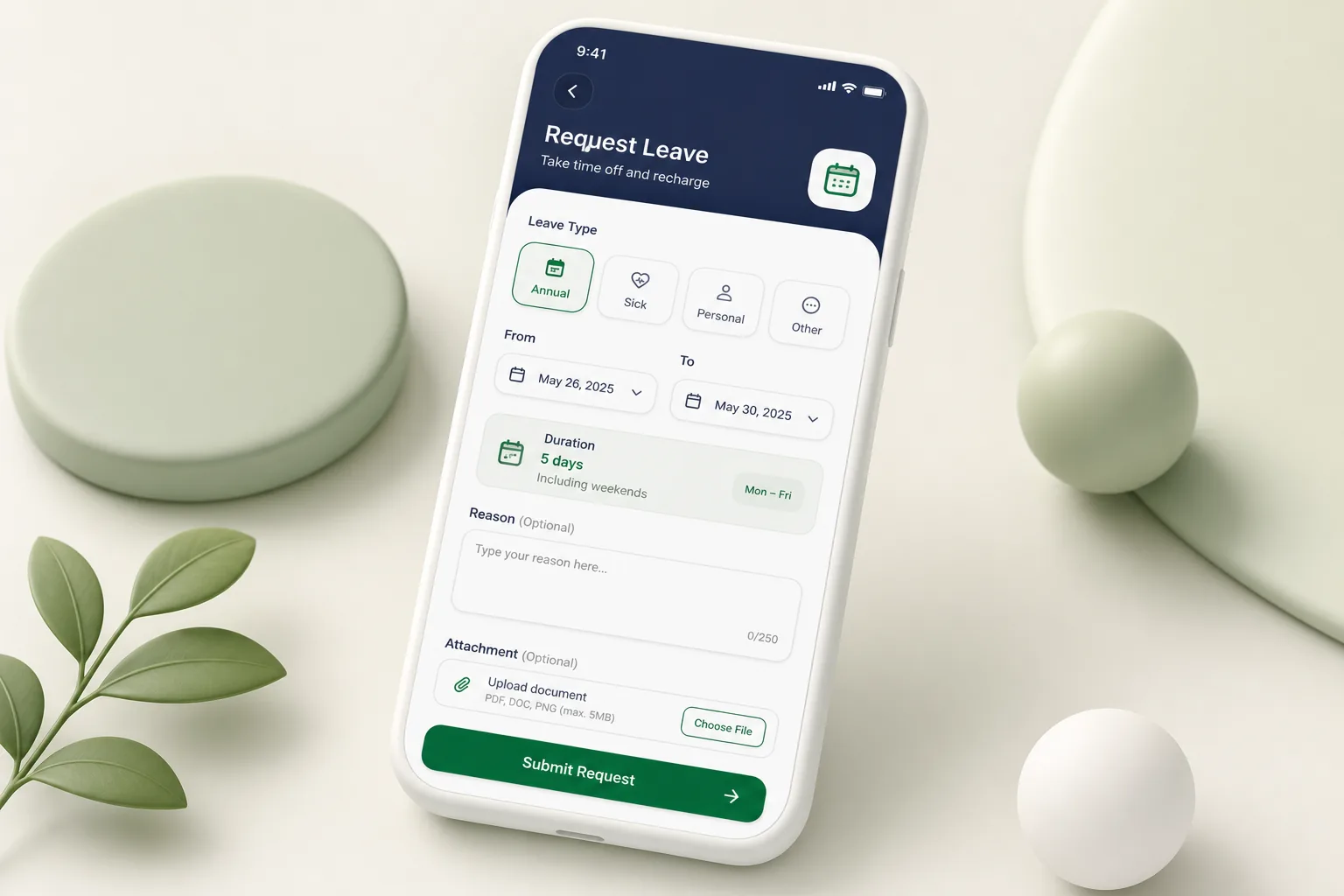 MyDesk Employee App — core workflow screen