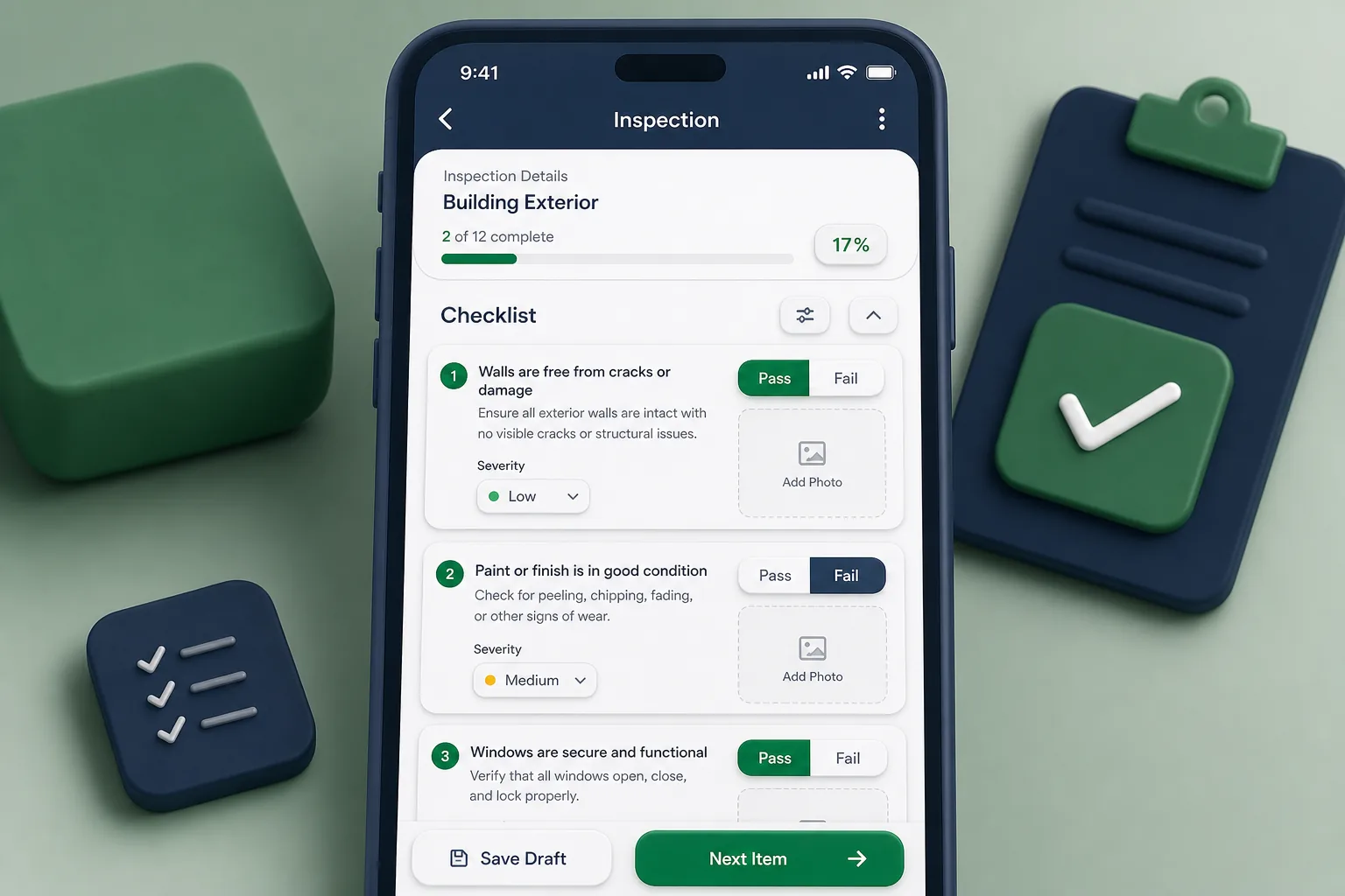 SiteCheck Inspection App — core workflow screen